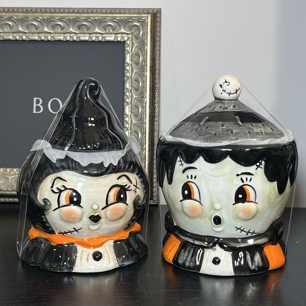 Johanna Parker Halloween Frankenstein & Bride Of Frankenstein Mini Canister Set